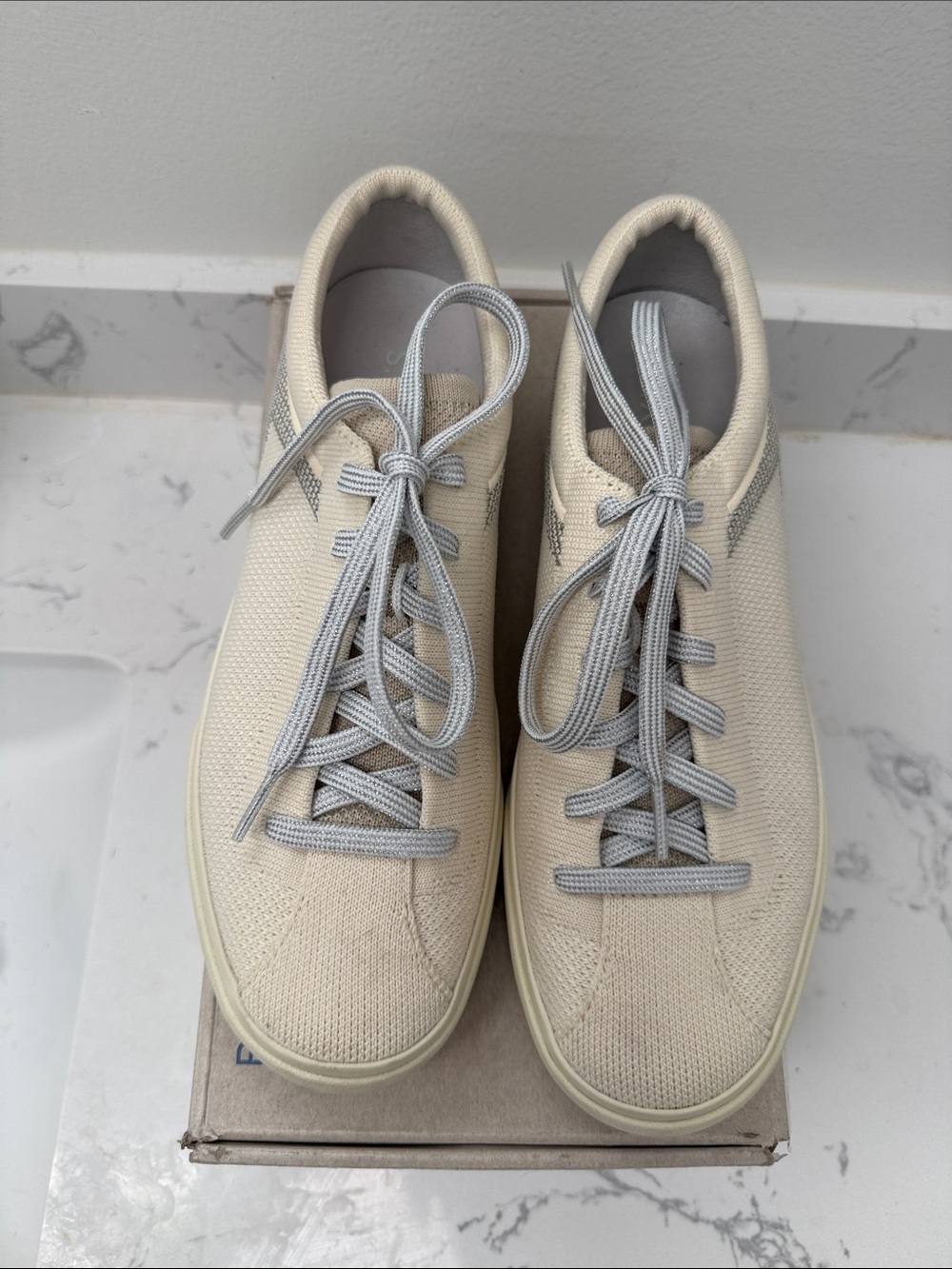 Rothy's Cream Canvas Sneakers with Light Gray Laces
